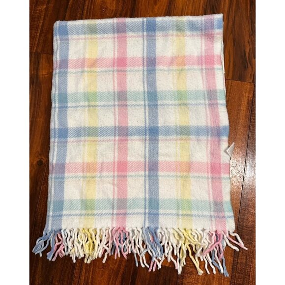Vtg Baby Security Blanket JC Penney Made In USA 100% Acrylic Pastel Fringed 1980 - Picture 1 of 15